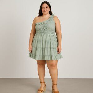 A040-A ✽ Ruffle One-Shoulder Tiered Mini Dress